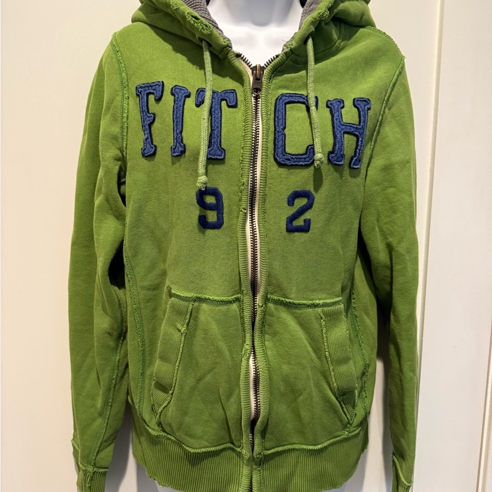 Vintage Distressed Abercrombie & Fitch Green Hoodie with Blue Accents